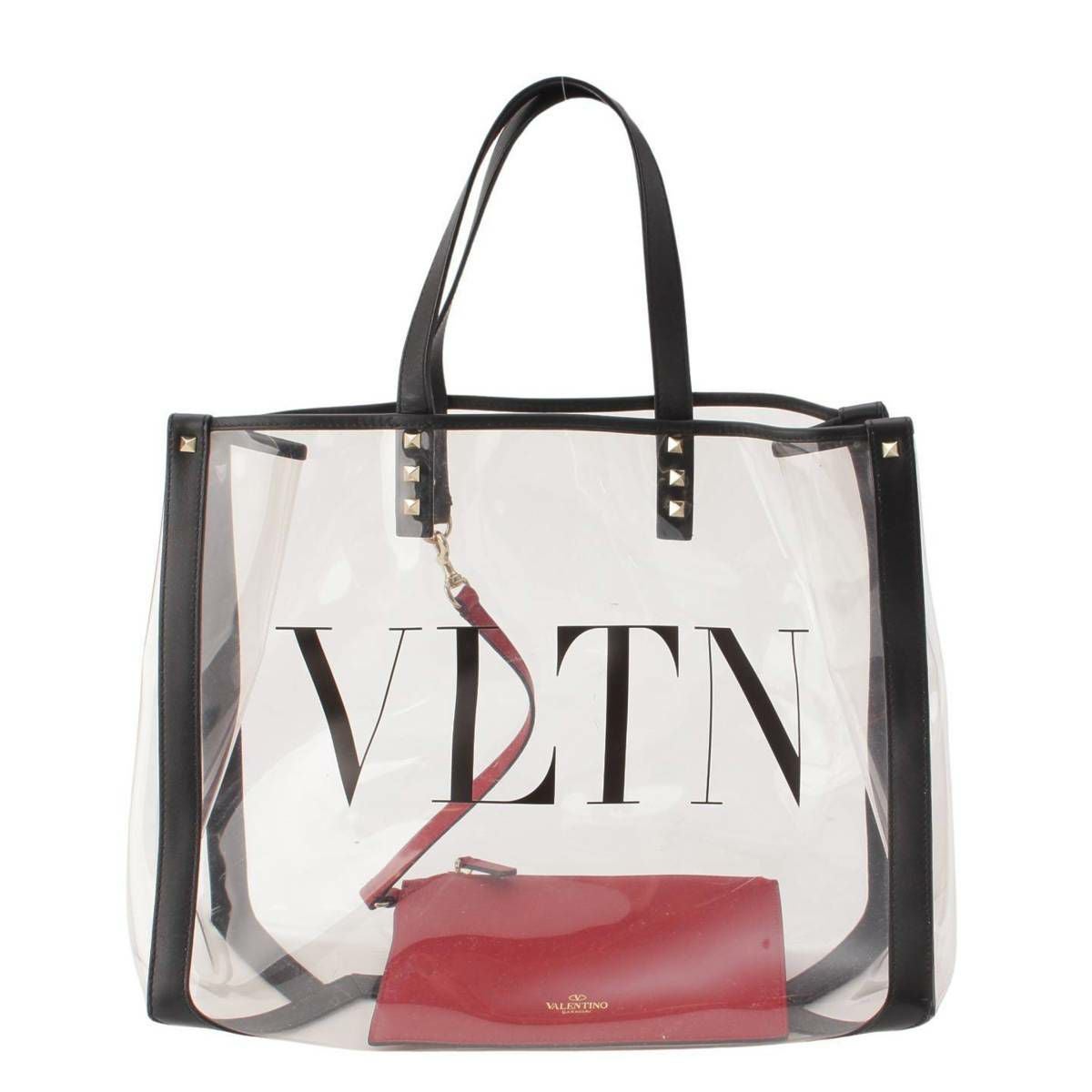 希少　ヴァレンティノ　 VLTN クリア ロックスタッズ トートバッグ　ポーチ付 ヴァレンティノ VLTN ロックスタッズ ビニール×レザー ポーチ付き