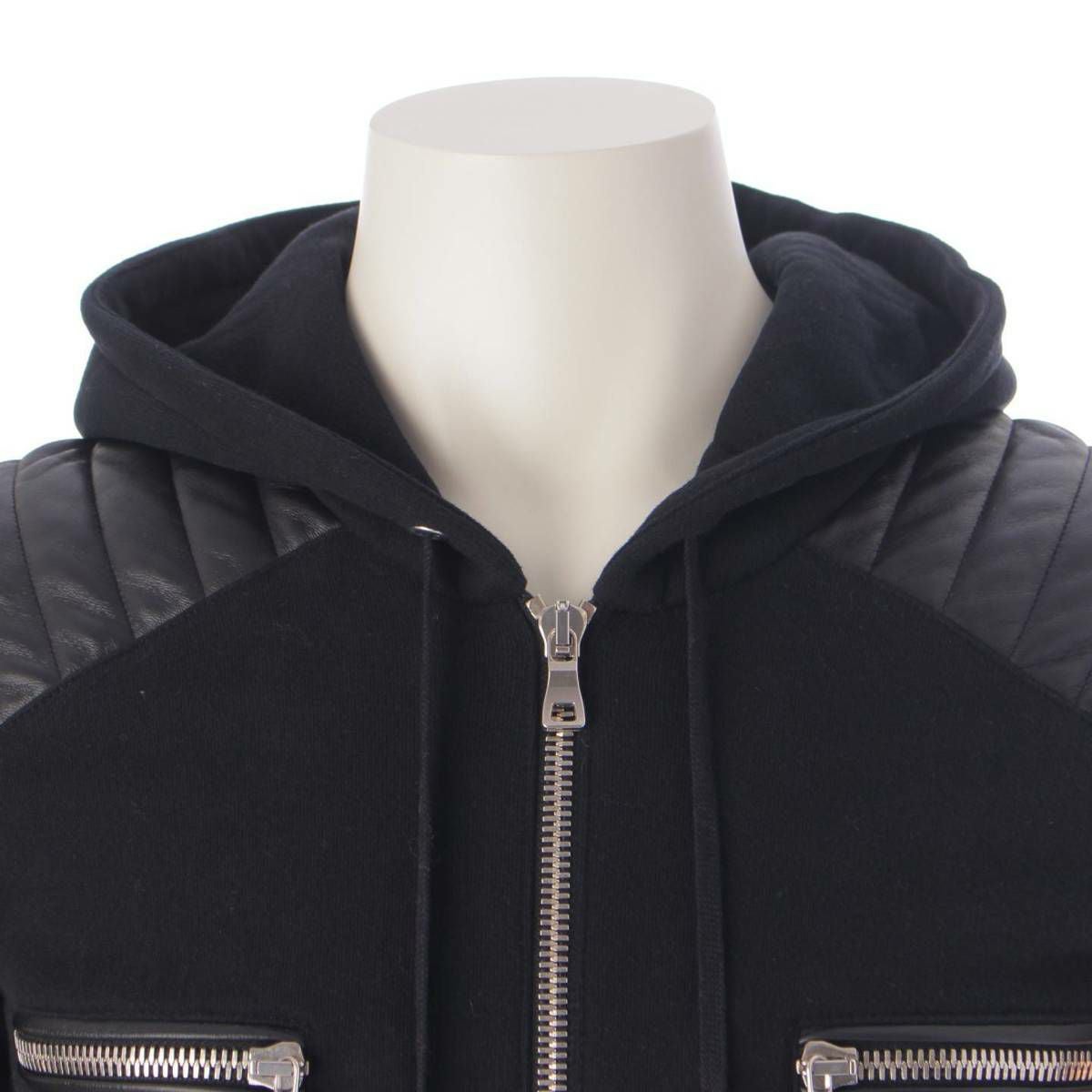 BALMAIN（バルマン）レザー切替バイカージップアップパーカー バルマン Balmain メンズ レザー 切替 ジップアップ バイカー パーカー