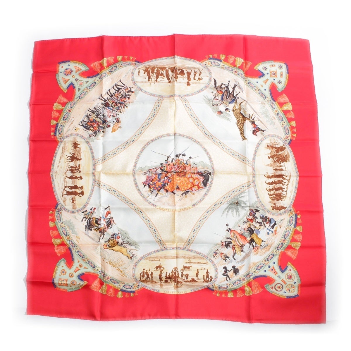 HERMES カレ プール族の騎士 90cm x 90cm エルメス カレ90 CAVALIERS PEULS プール族の騎手 シルク スカーフ