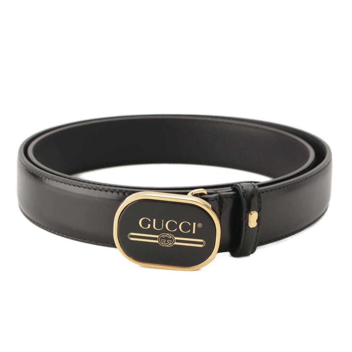 グッチ メンズ レザー ロゴ プレート ベルト 547754 ブラック 95/38