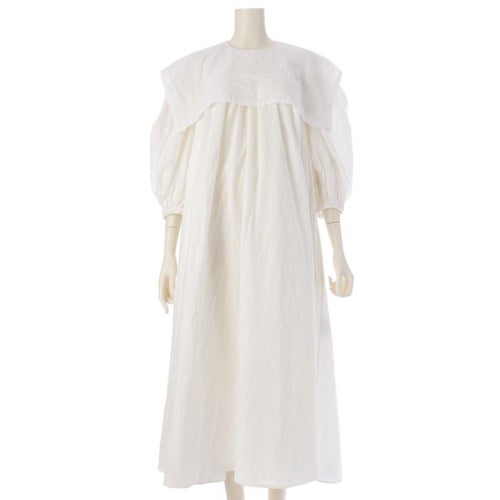 レナータブレナ レース装飾 パフスリーブ コットン ロングワンピース ホワイト S
