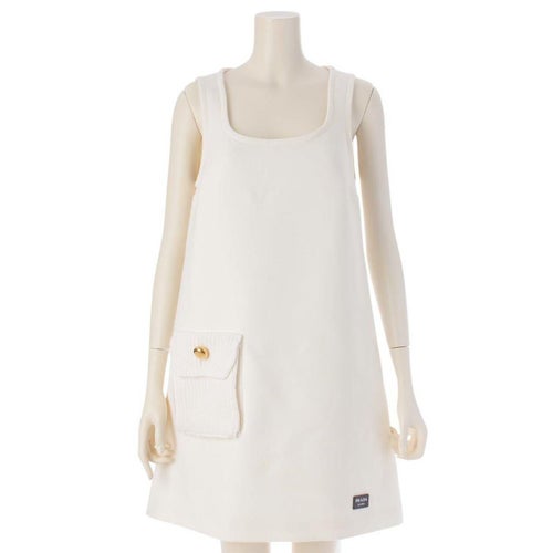 プラダ 23年 ナッテ ニットポケット ノースリーブ ミニドレス ワンピース ホワイト 40