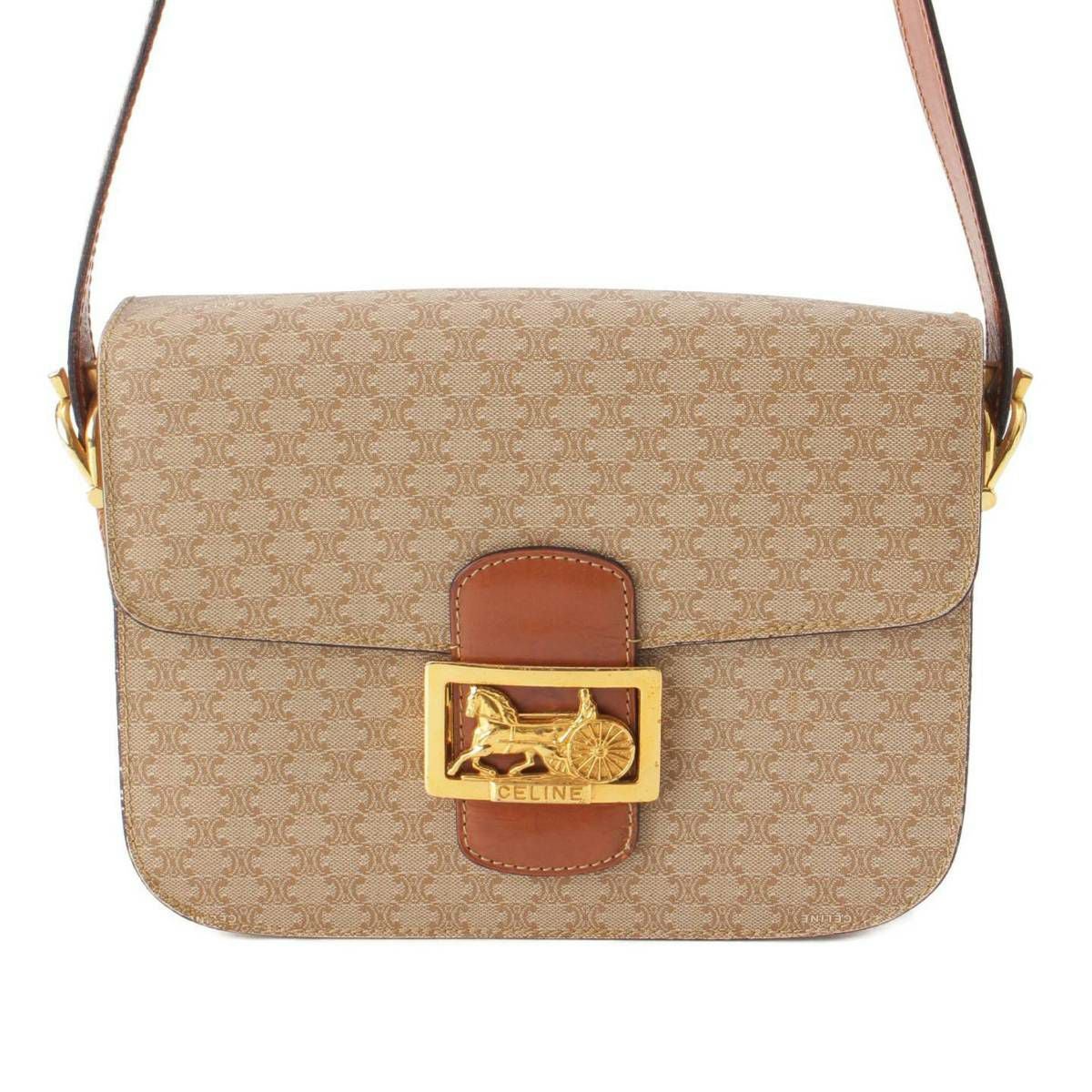 セリーヌ Celine ヴィンテージ マカダム柄 馬車金具 ショルダーバッグ