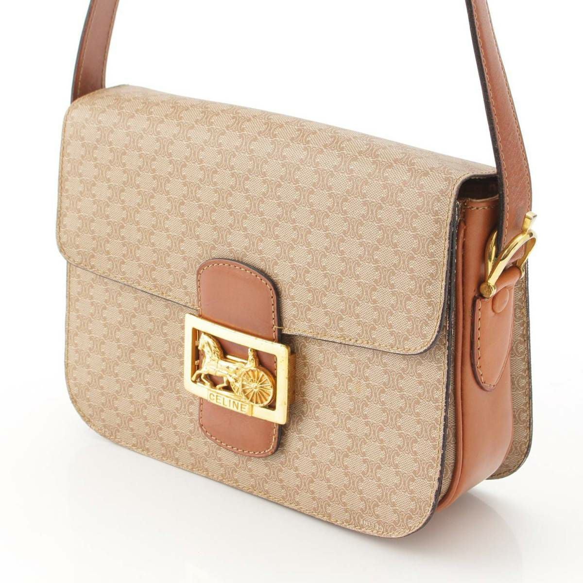 セリーヌ Celine ヴィンテージ マカダム柄 馬車金具 ショルダーバッグ