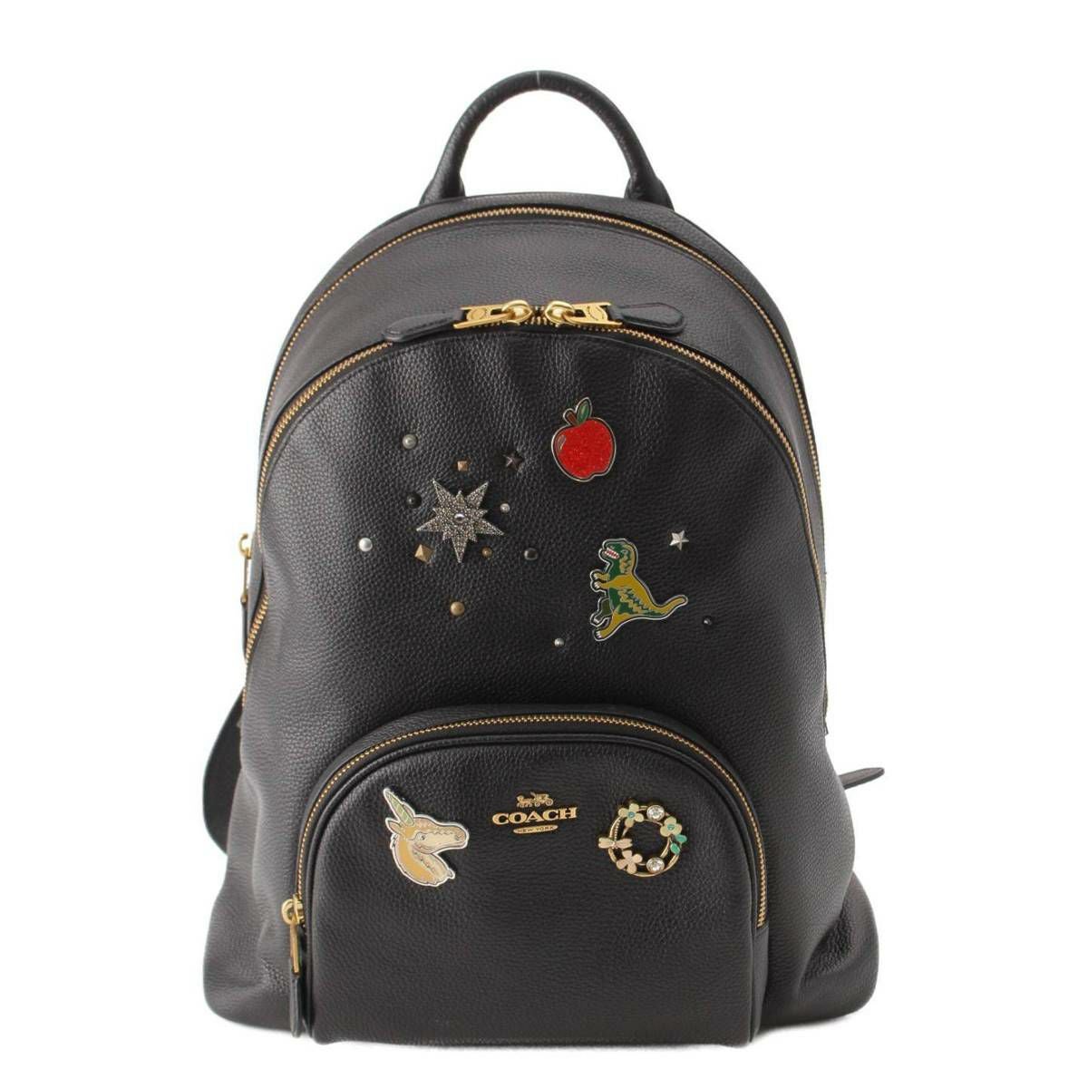 コーチ Coach レザー ロゴ スタッズ 恐竜 リンゴ ピンバッジ バック