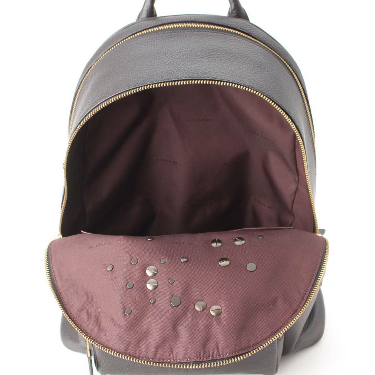 コーチ Coach レザー ロゴ スタッズ 恐竜 リンゴ ピンバッジ バック