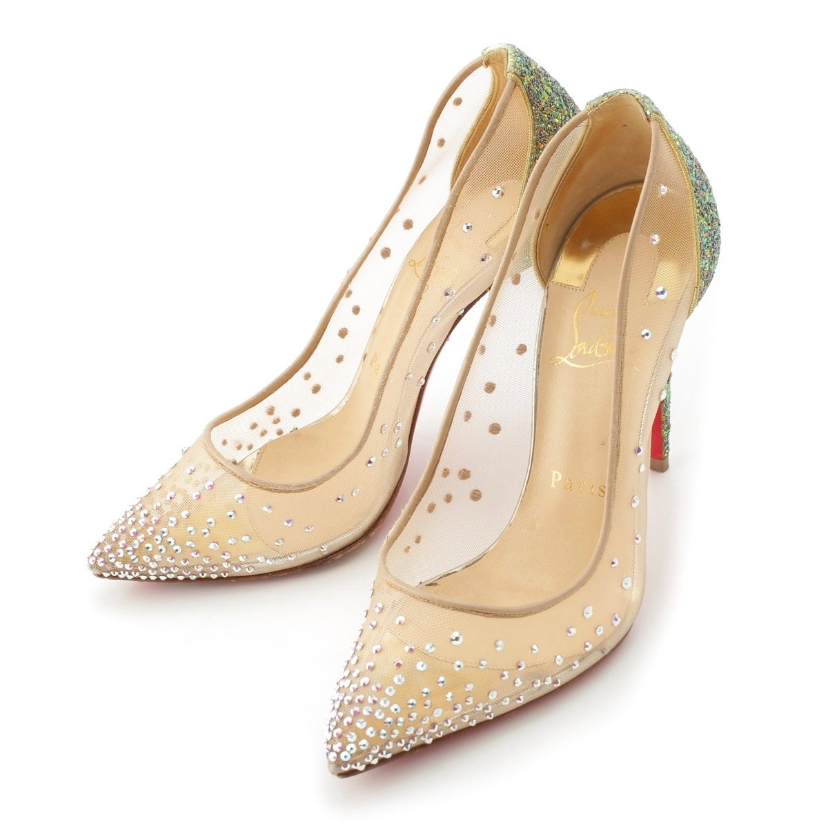 クリスチャンルブタン Follies Strass ラインストーン メッシュ ヒール