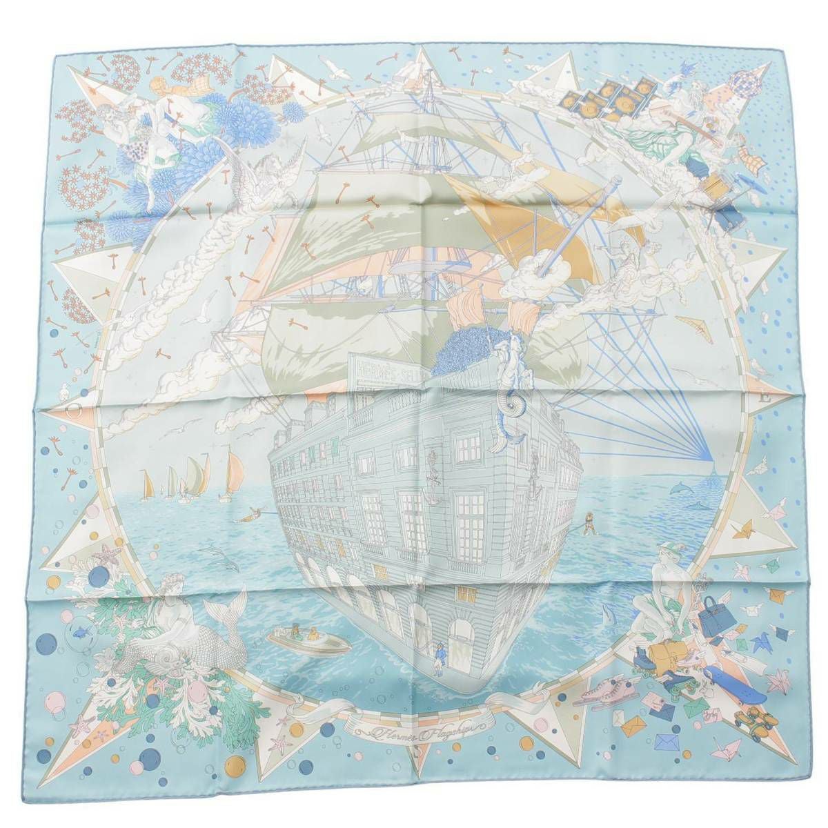 エルメス カレ90 シルク スカーフ flagship フラッグシップ ブルー