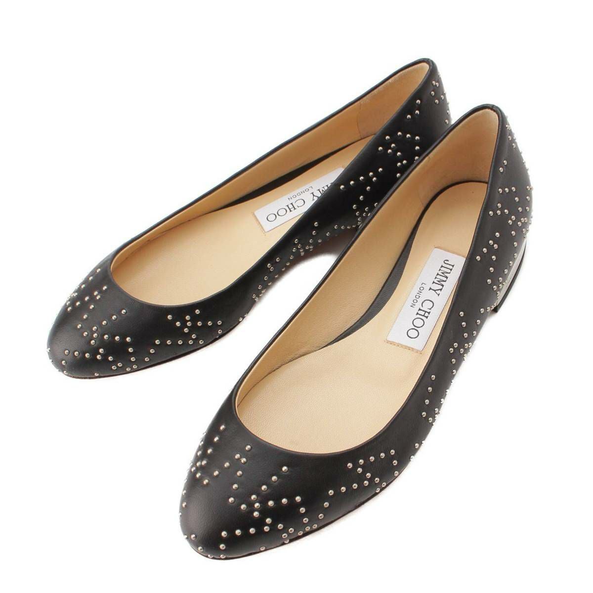 JIMMY CHOO ジミーチュウJESSIE FLAT スエード 黒 38.5 ジミーチュウ Jimmy Choo JESSIE スタッズ レザー アーモンドトゥ