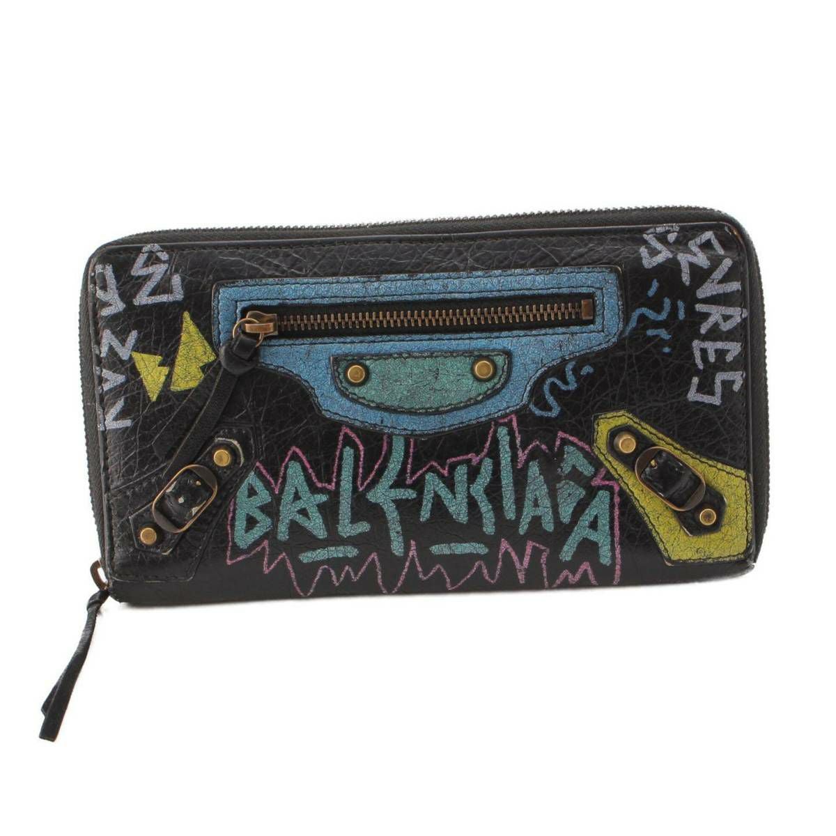 バレンシアガ Balenciaga ロゴ グラフィティ レザー ラウンドジップ