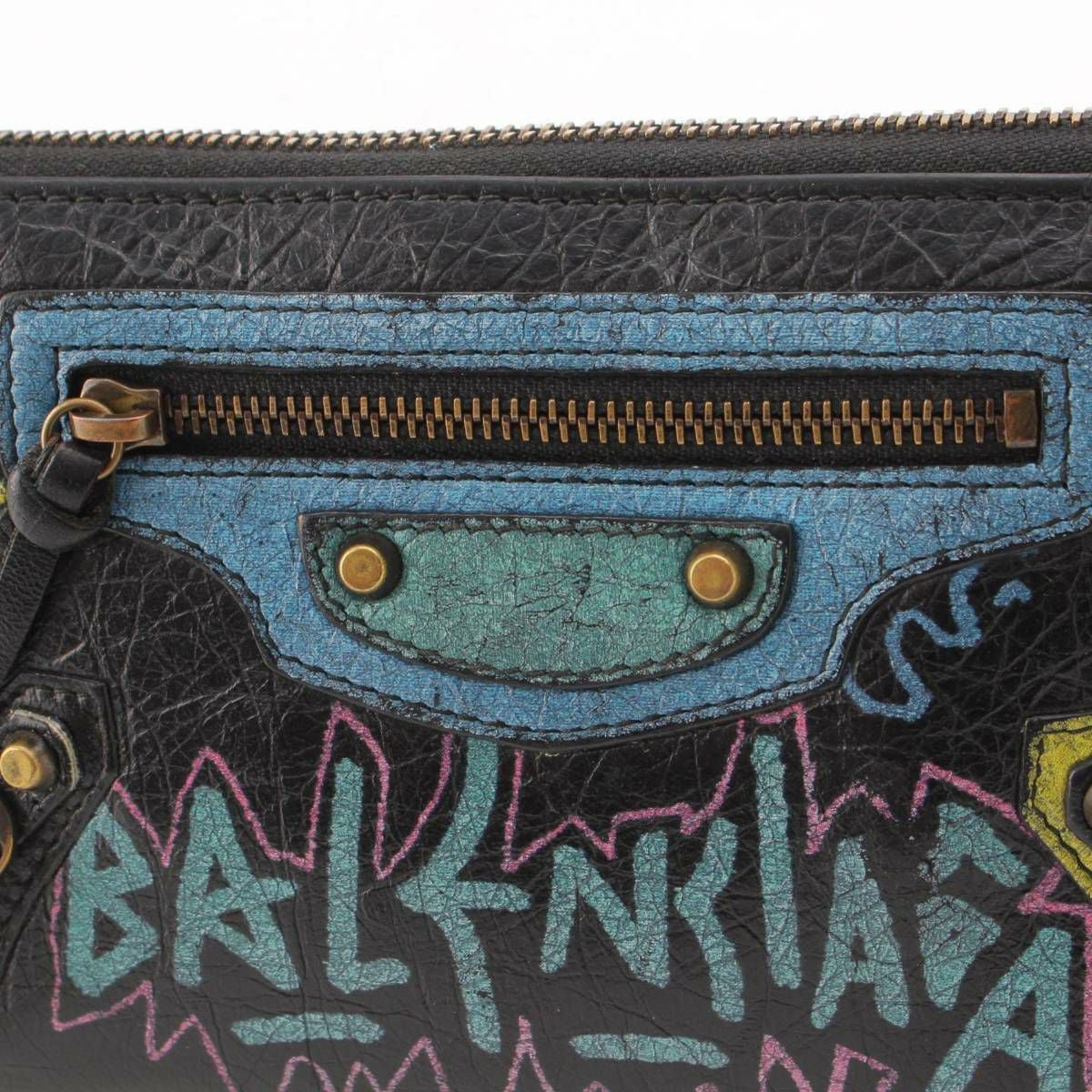 バレンシアガ Balenciaga ロゴ グラフィティ レザー ラウンドジップ