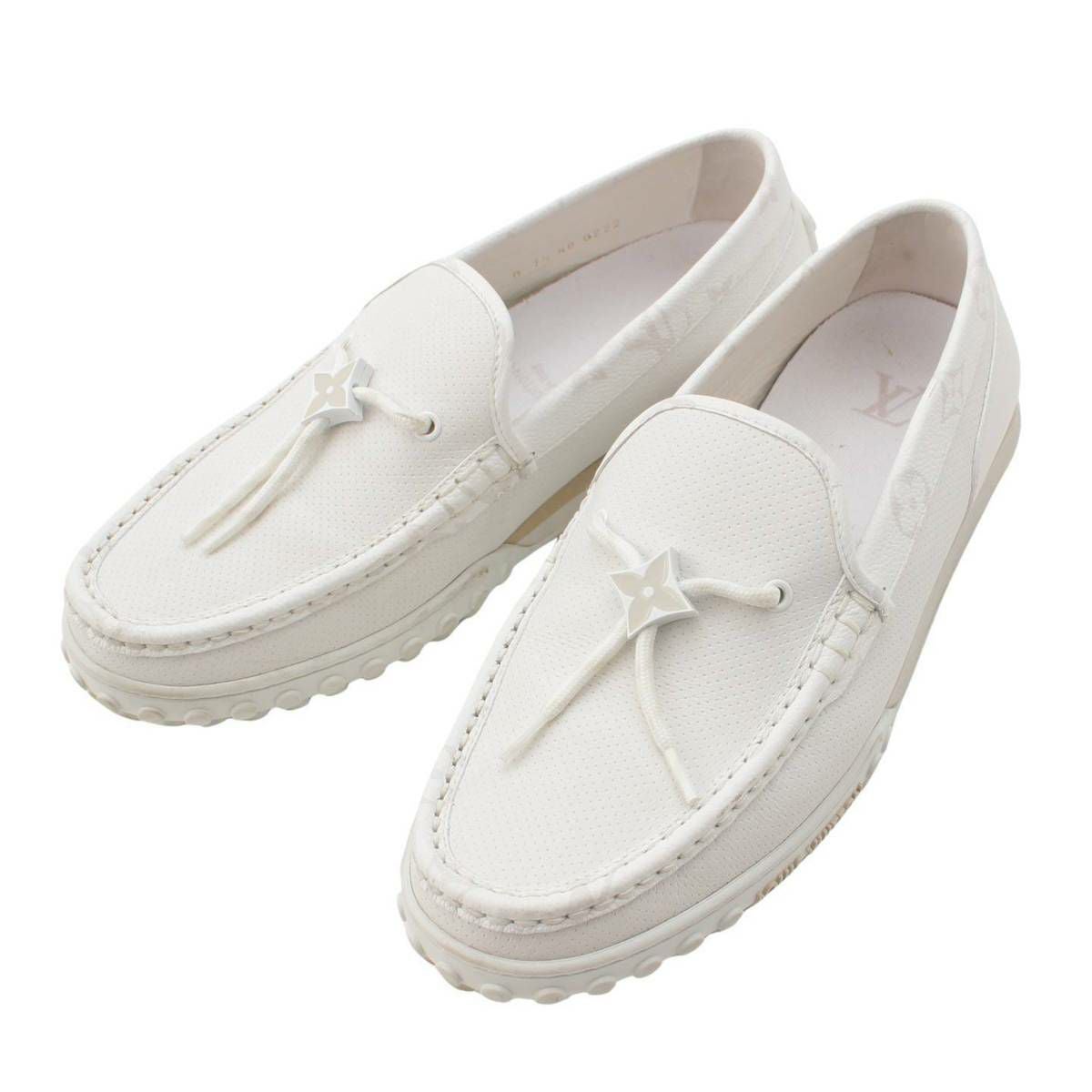美品ルイヴィトン ホワイトレザー ドライビングシューズ26.5 美品