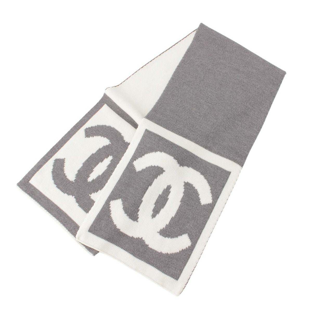 新品未使用品　シャネル　CHANELスポーツライン　 ニットマフラー 　グレー シャネル Chanel スポーツライン ココマーク ウール カシミヤ バイ