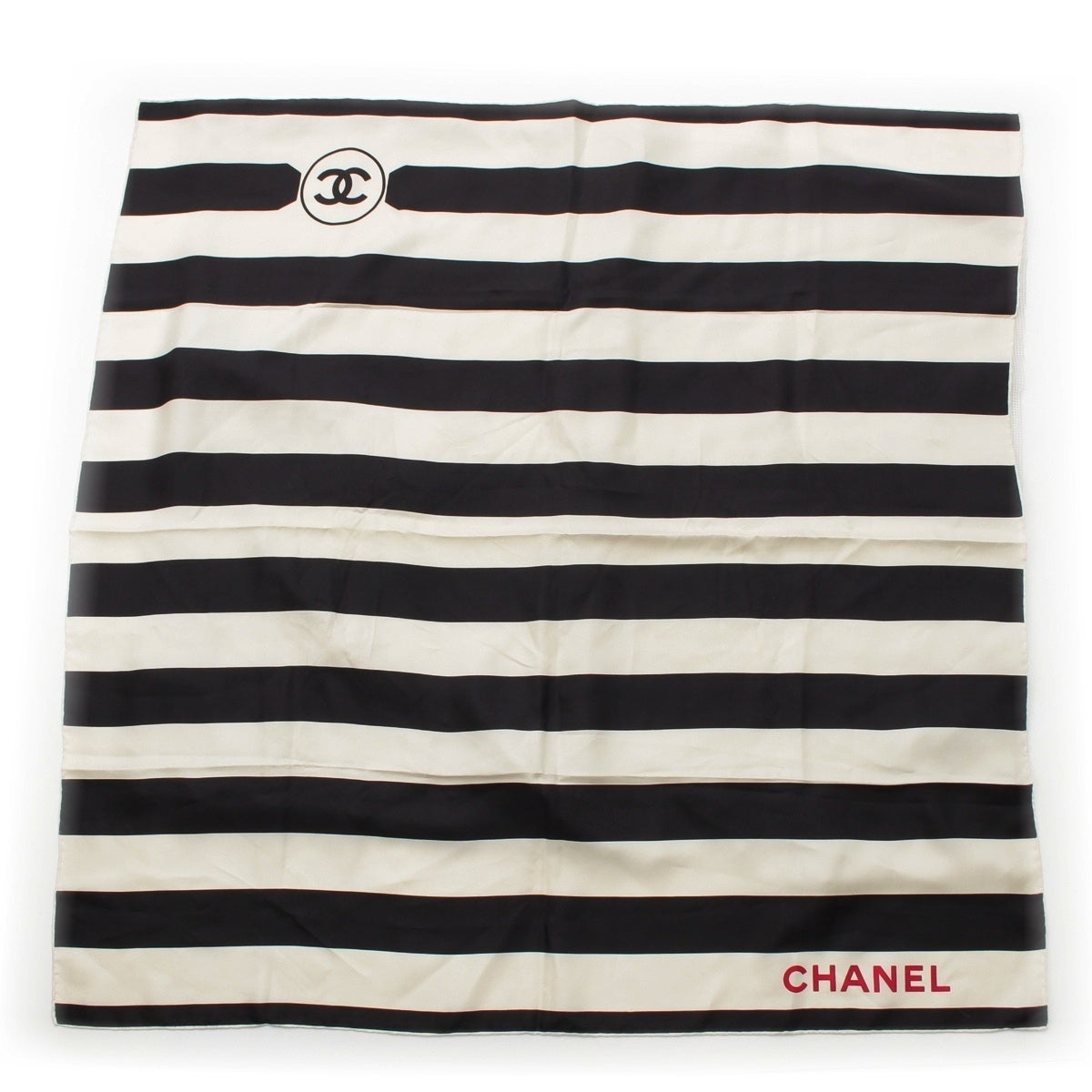 CHANEL ココマーク シルクスカーフ ホワイト ブラック シャネル シルク ココマーク ロゴ ボーダー スカーフ ブラック