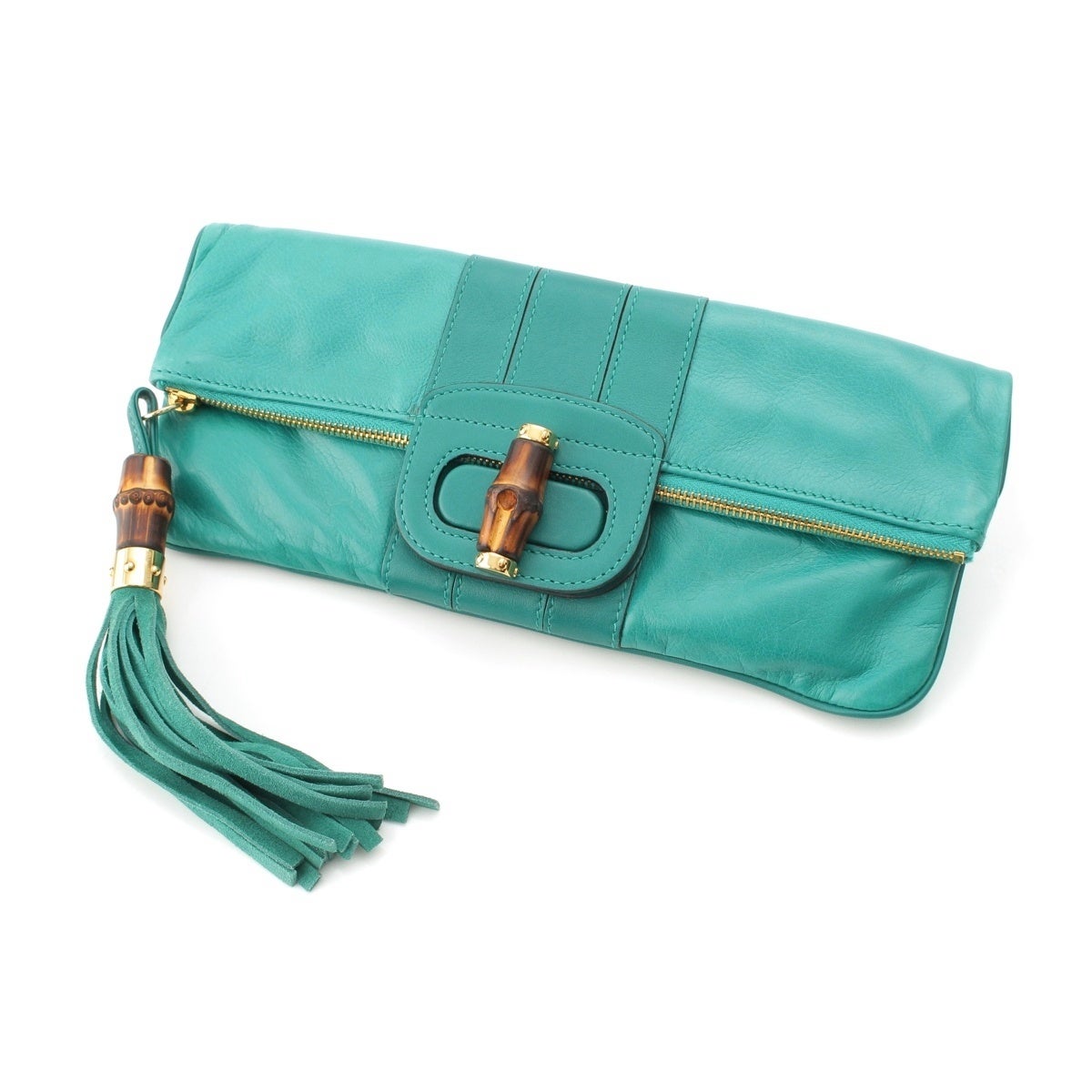 正規店購入　GUCCI レザー　バンブークラッチバッグ　ポーチ グッチ バンブー Bamboo レザー フリンジ タッセル クラッチバッグ