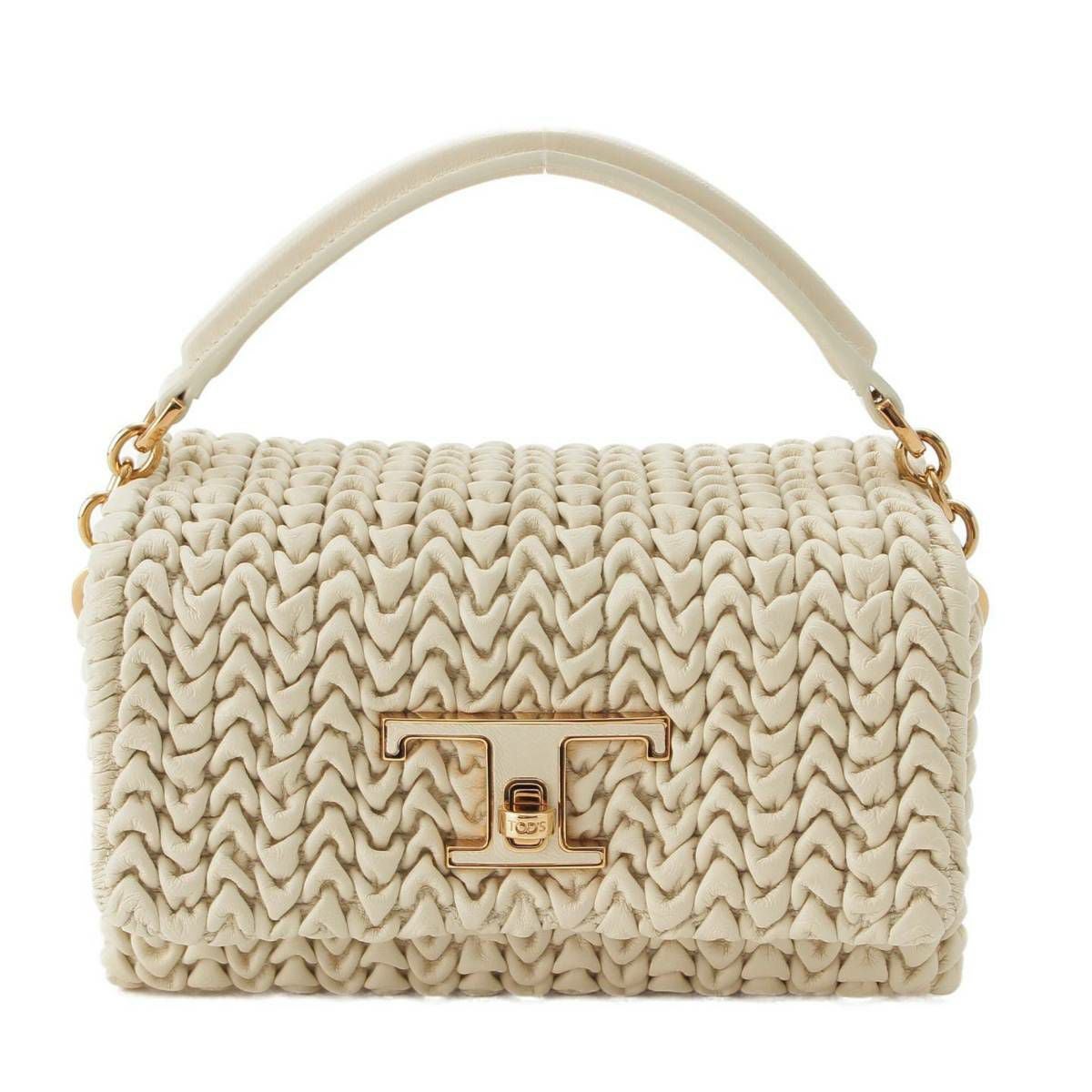 TOD'S タイムレス　マイクロ　ハンドバッグ　クリーム トッズ Tタイムレス レザー フラップ マイクロ 2way ハンドバッグ