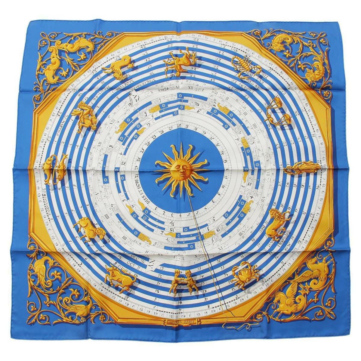 未使用エルメススカーフ カレ90 DIES ET HORE 占星術 約89cm エルメス Hermes カレ90 シルクスカーフ DIES ET HORE 占星術