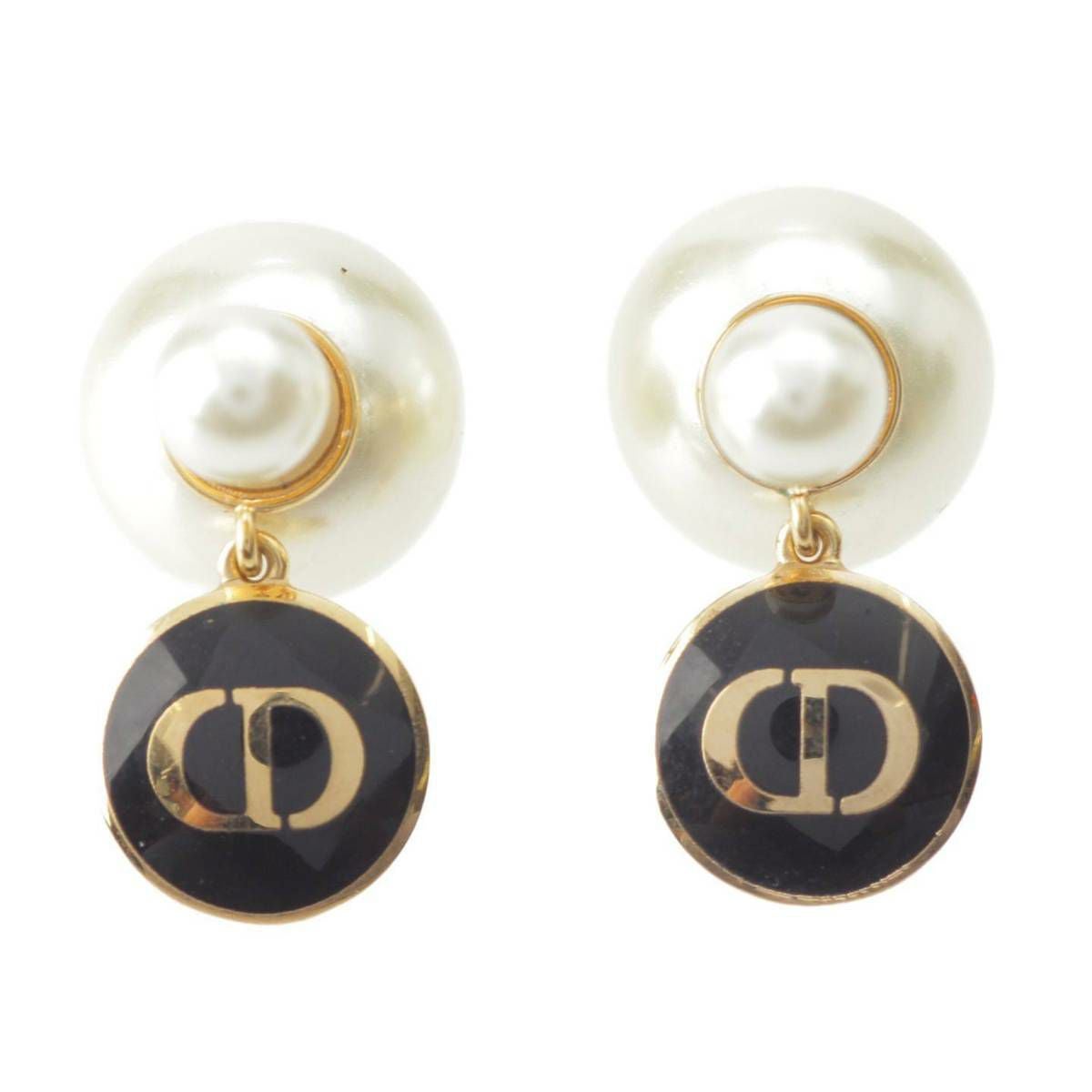 ディオール DIOR トライバル CD ロゴ パール ダブルキャッチ ピアス