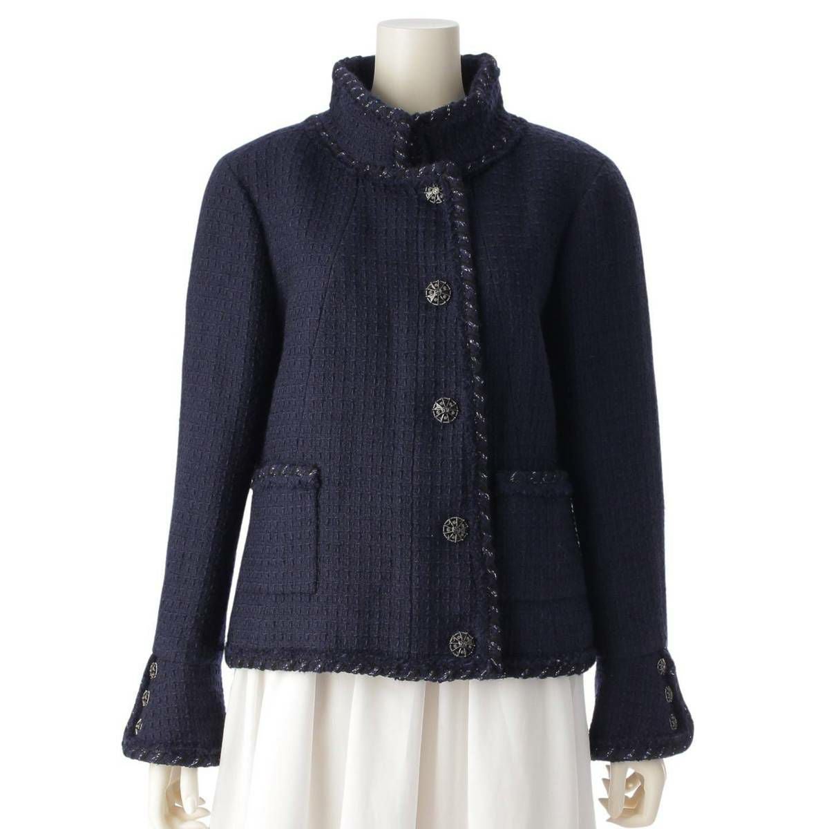 シャネル Chanel 08A ツイード ラメ ココボタン 裾チェーン ジャケット