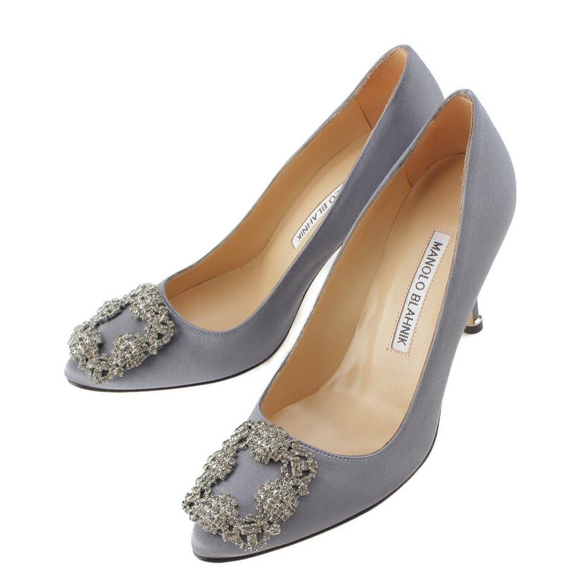 MANOLO BLAHNIK マノロブラニク　ハンギシ　サテン 34 マノロブラニク ハンギシ サテン ビジューバックル パンプス ヒール