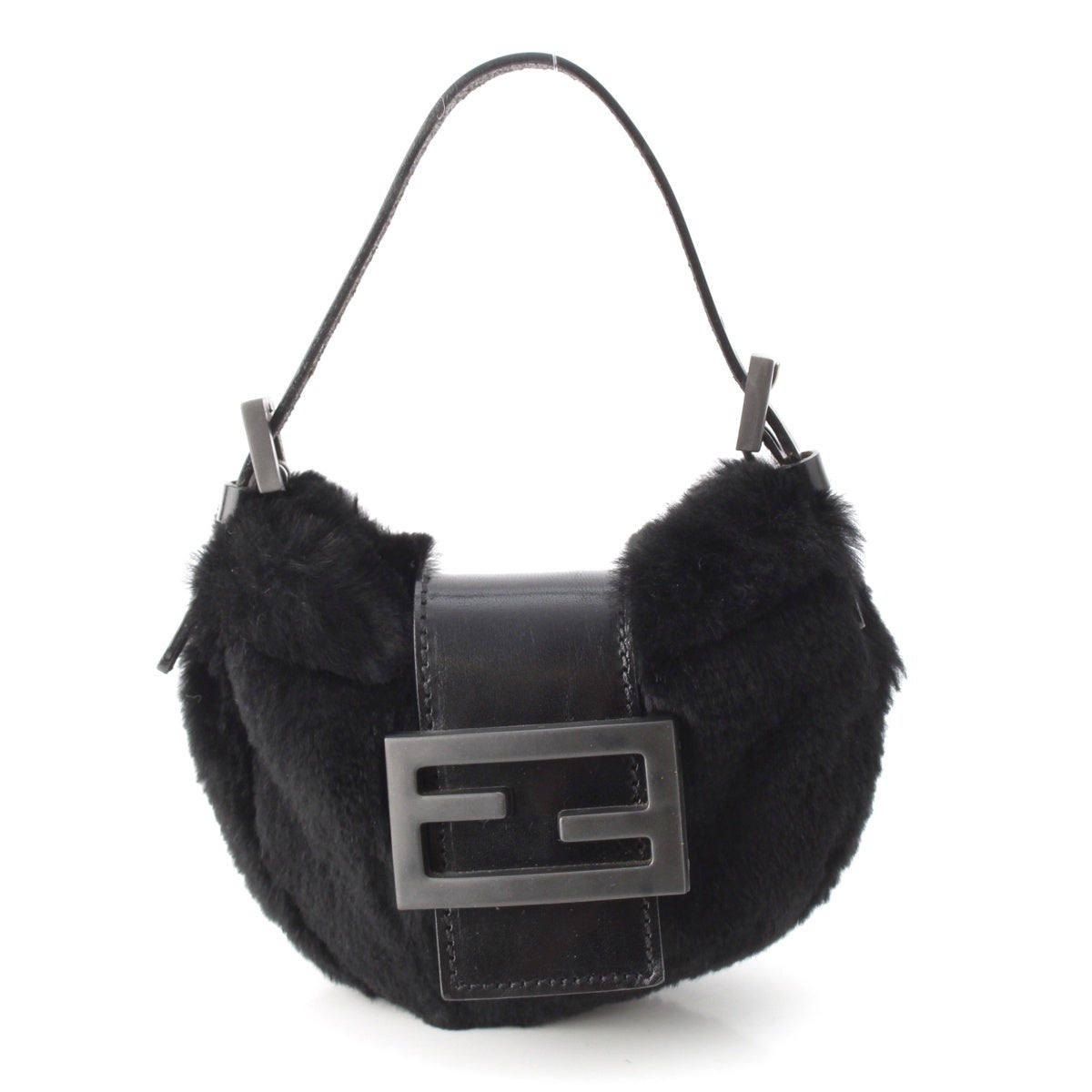 FENDI ミニクロワッサン ブラック フェンディ マンマ ミニ クロワッサン MAMMA MINI CROISSANT ファー FF