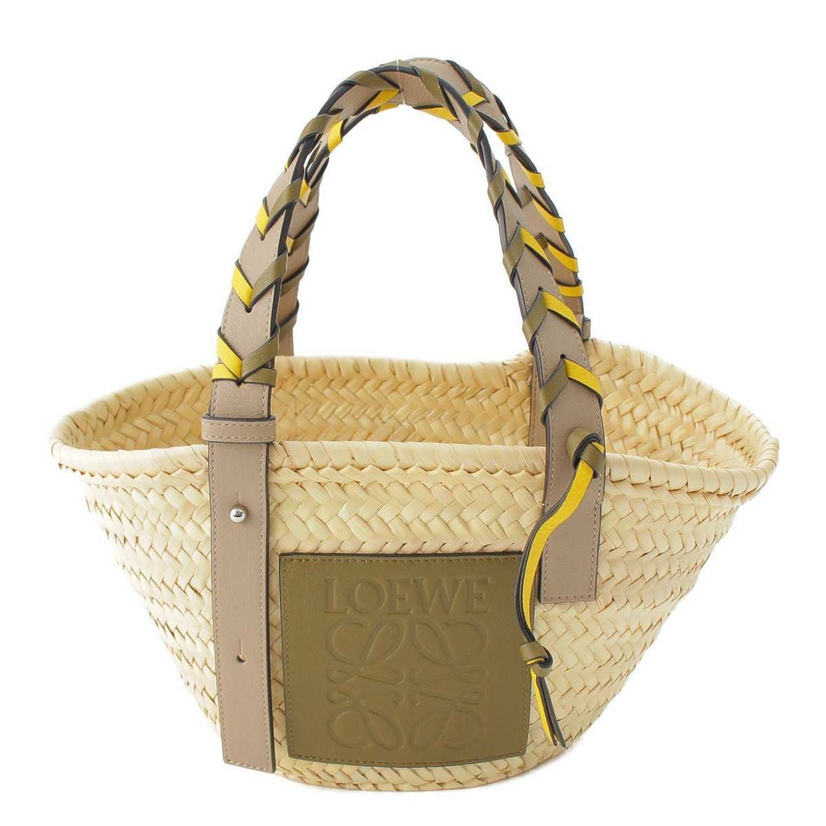 ロエベ Loewe アナグラム ヤシの葉 カーフ ラフィア ハンドバッグ