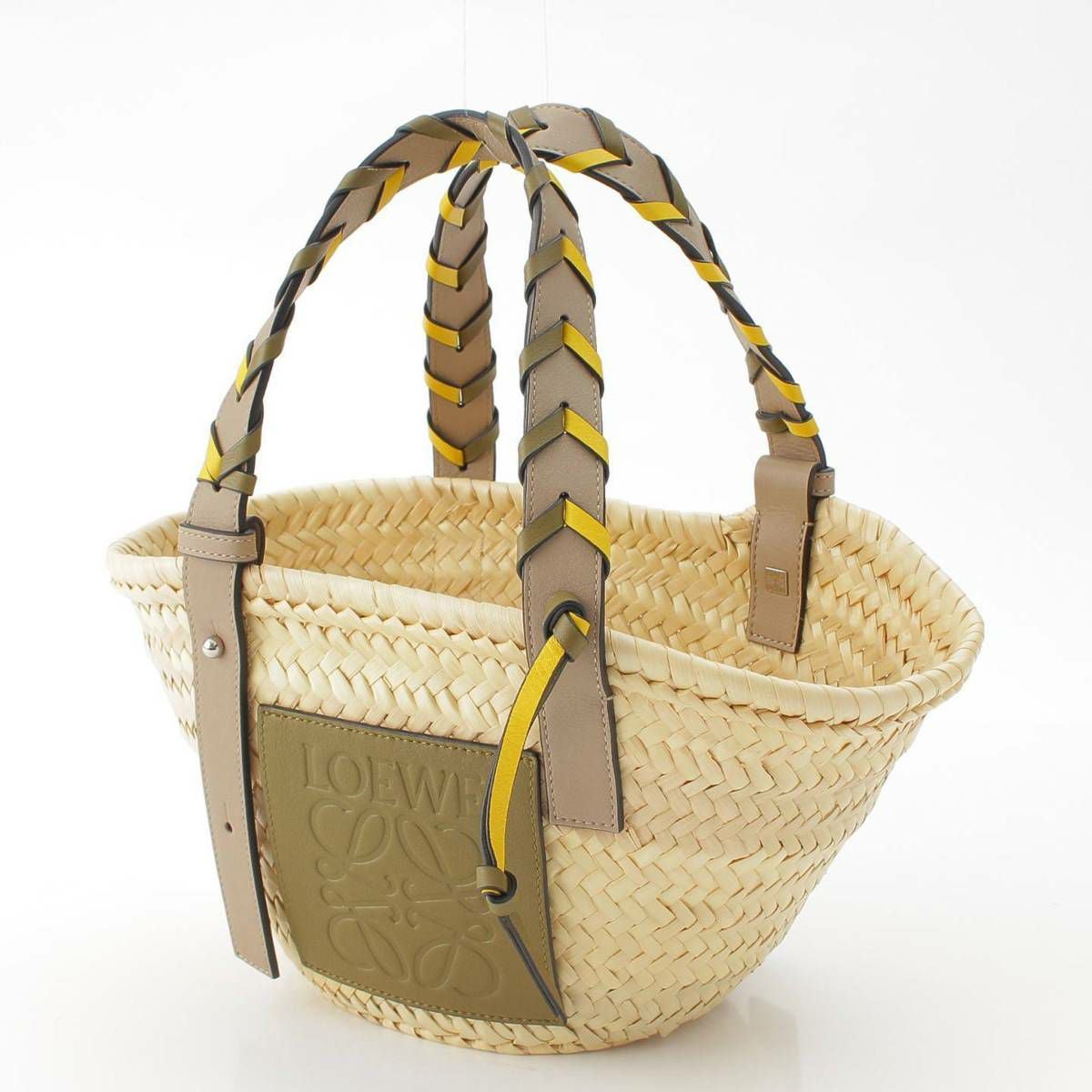 ロエベ Loewe アナグラム ヤシの葉 カーフ ラフィア ハンドバッグ