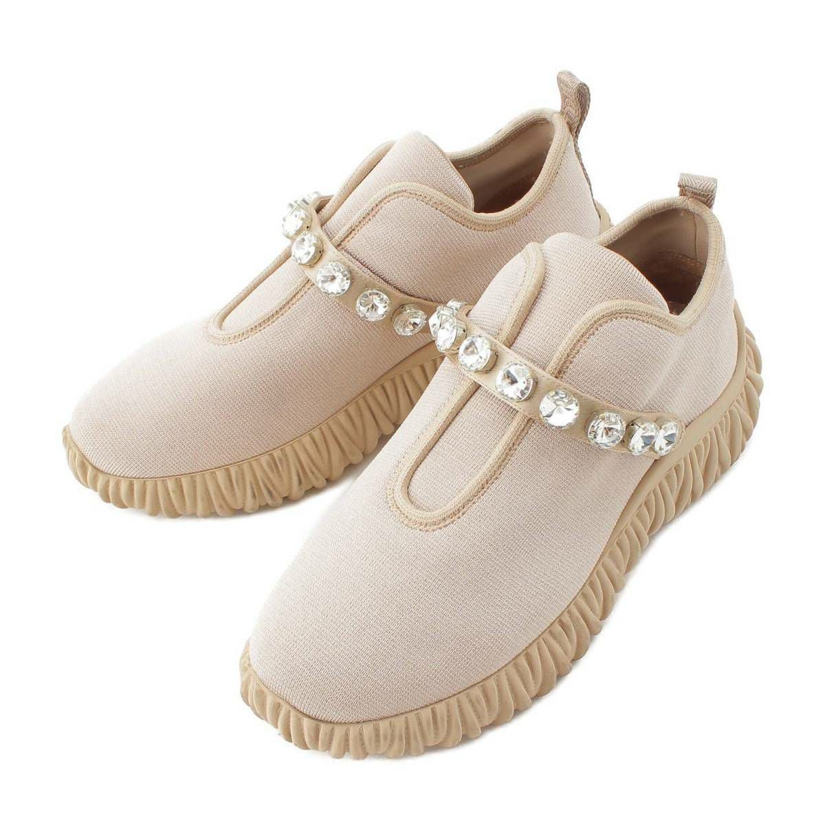 miu miu ミュウミュウ ビジュー付き ニットスニーカー スリッポン　グレー miu miu ミュウミュウ ビジュー付き ニットスニーカー スリッポン