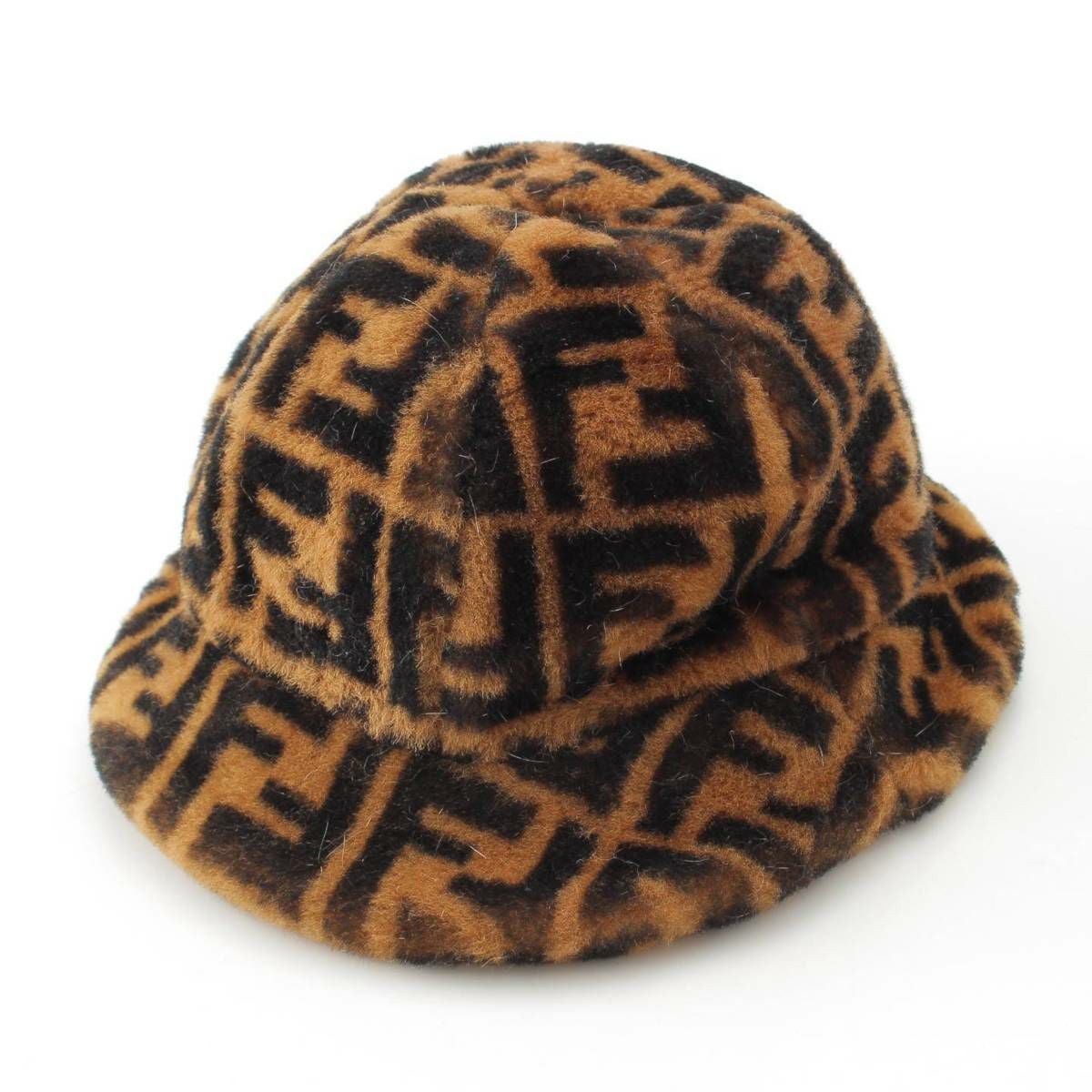 フェンディ Fendi ズッカ柄 ファー バケット ハット 帽子 FXQ632