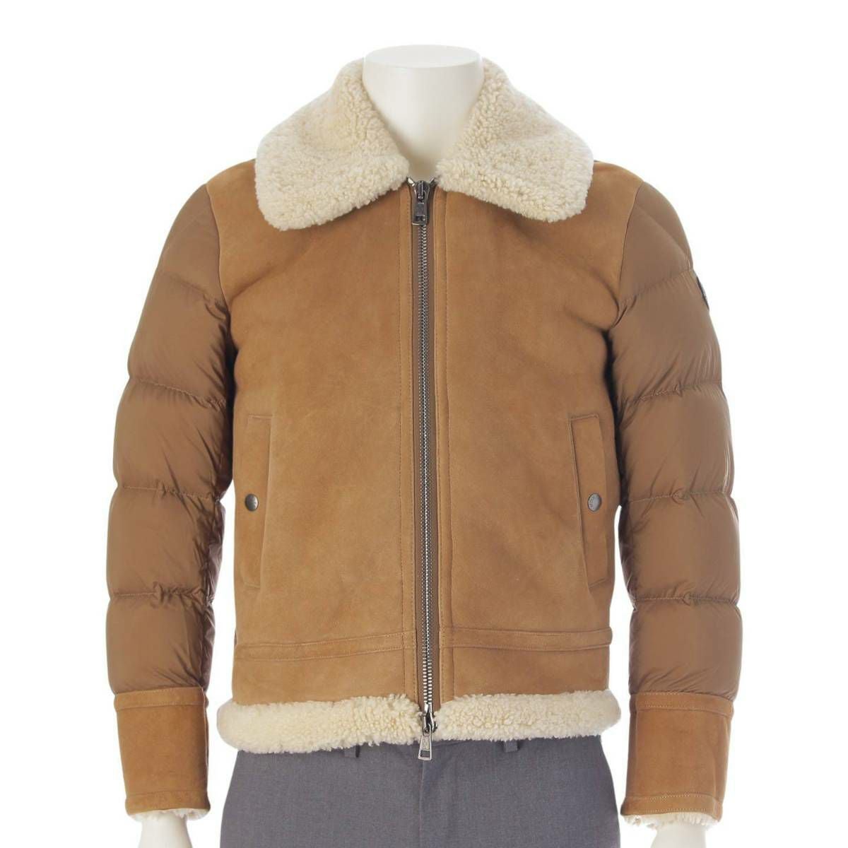 未使用品●MONCLER モンクレール 2021年製 CURVAL ムートン切替 ロゴパッチ付 ジップアップ ダウンジャケット ブラウン 0 正規品 メンズ モンクレール Moncler メンズ 21年 CURVAL ムートン ナイロン