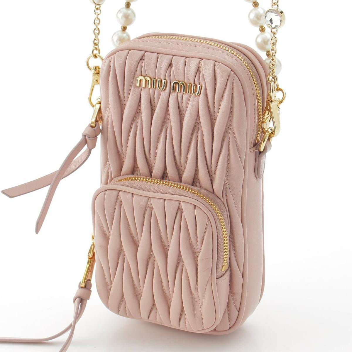 ミュウミュウ Miu Miu マテラッセ ロゴ パールチェーン クリスタル