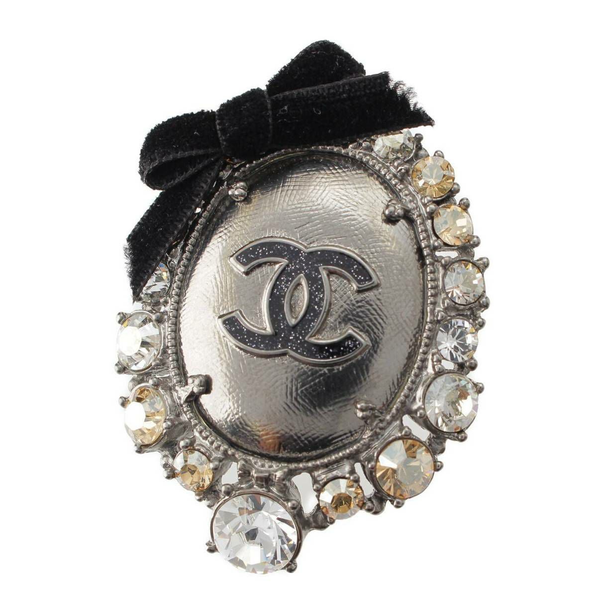 【CHANEL】リボンブローチ ラインストーン ココマーク シャネル Chanel 08C ココマーク ラインストーン ブローチ モチーフ