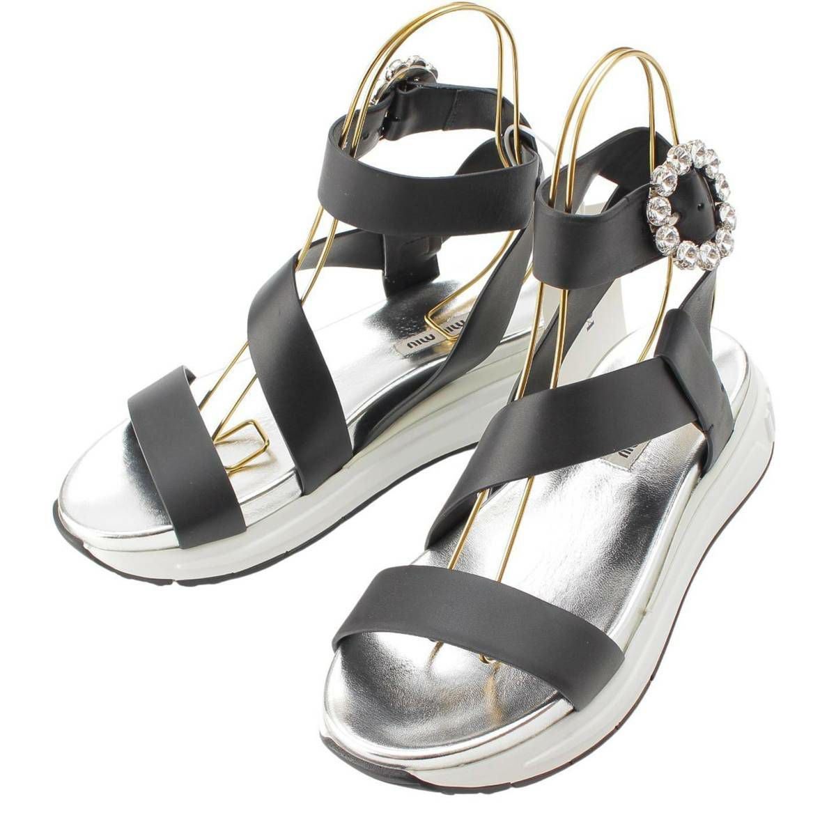 miu miu ビジューストラップサンダル　38 ミュウミュウ Miu Miu ビジュー ストラップ サンダル シルバー