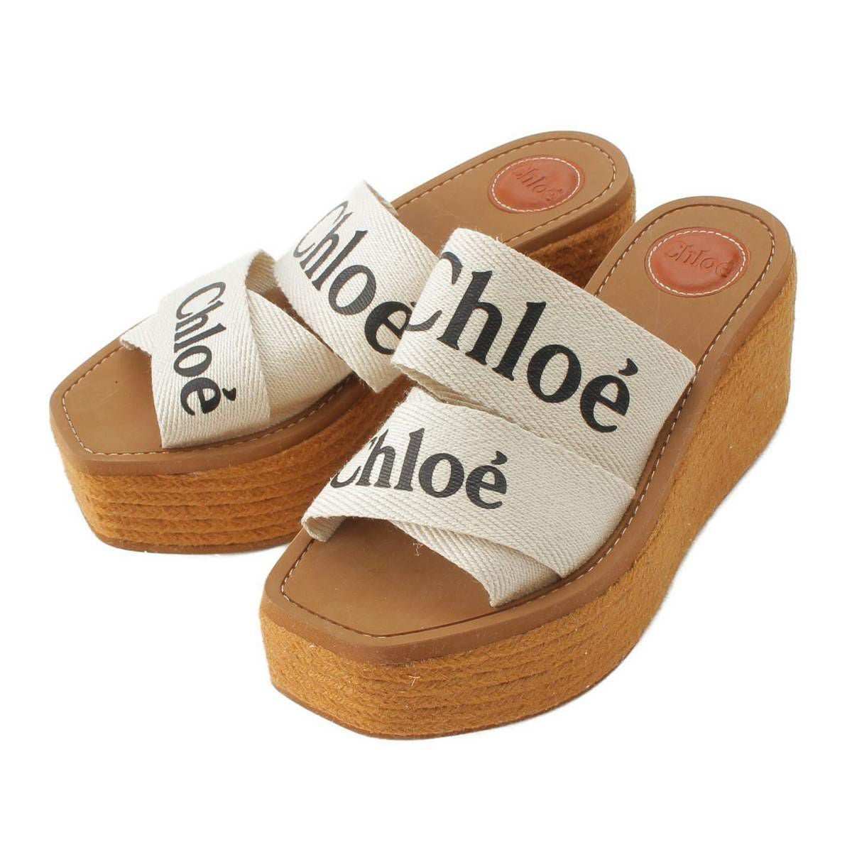 クロエ Chloe Woody ウッディ ロゴ キャンバス エスパドリーユ 厚底