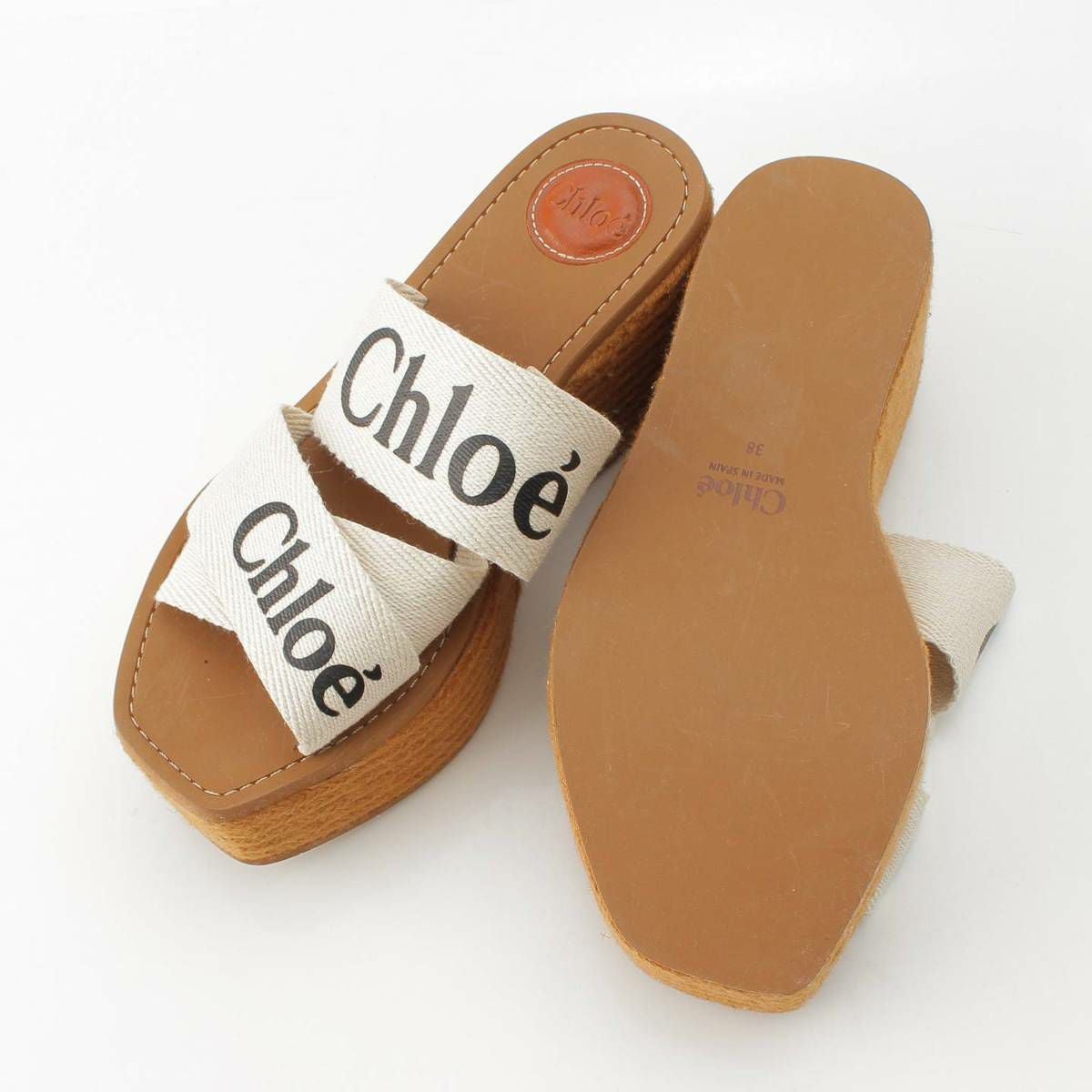 クロエ Chloe Woody ウッディ ロゴ キャンバス エスパドリーユ 厚底