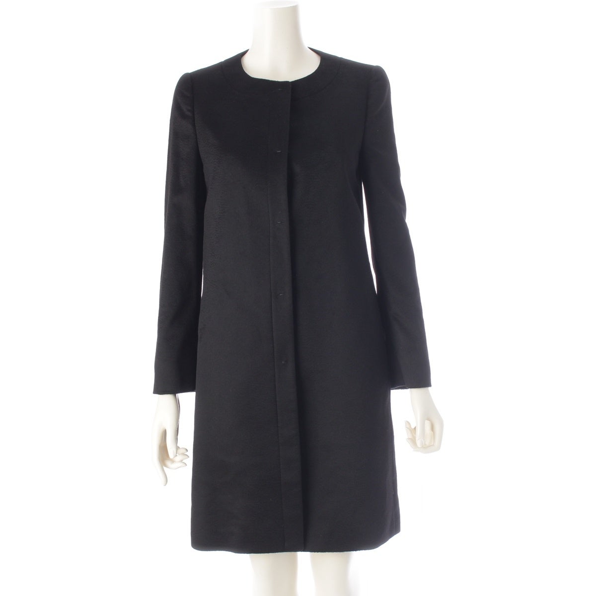 購入前にプロフィールご覧ください！！様　ブラックm プラダ 10FW カシミヤ 比翼 ノーカラー ロング コート アウター P6587