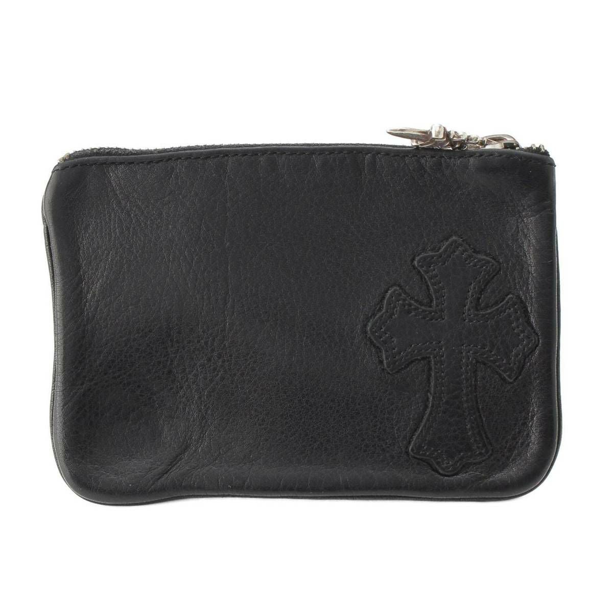CHROME HEARTS チェンジパース レザークロスパッチ ケース クロスパッチ ジッパーチェンジパース コインケース レザー ブラック