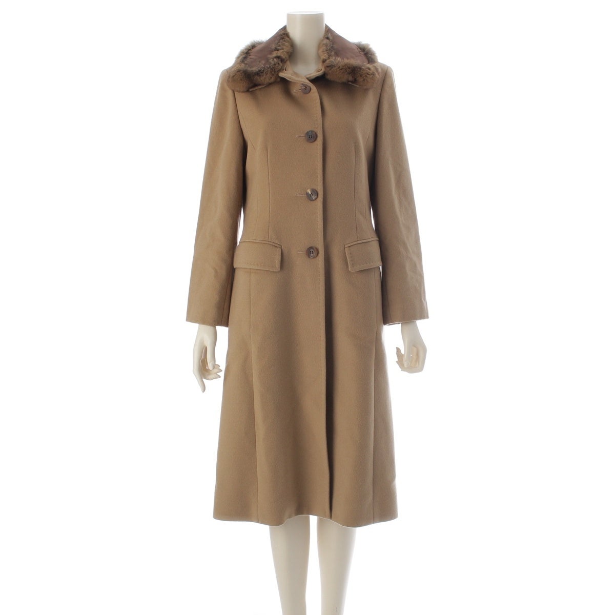 フォクシー カシミヤ ファー ロング コート 21386 ベージュ 40 | 中古