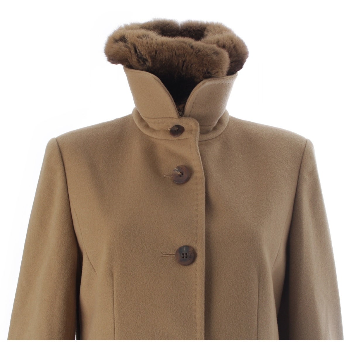 フォクシー カシミヤ ファー ロング コート 21386 ベージュ 40 | 中古