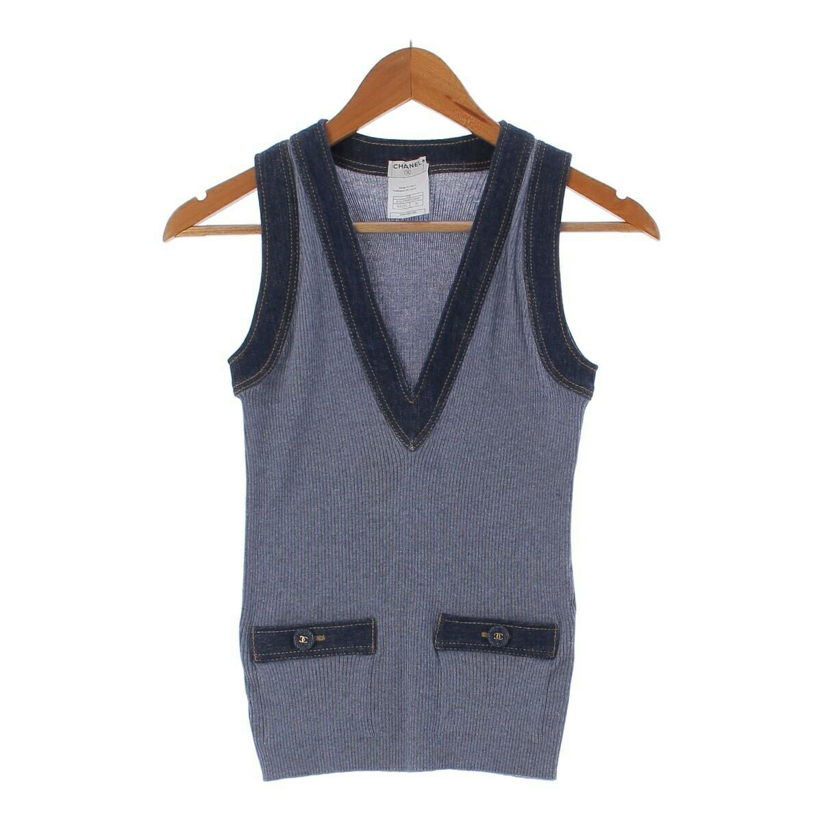 シャネル 07P デニム切替 シルク カシミヤ混 ニット トップス P30378