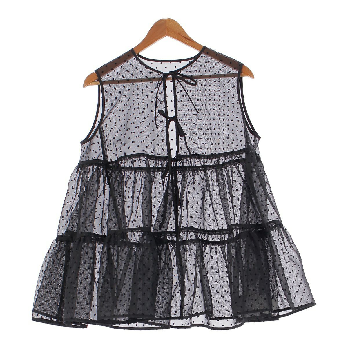 ヨリ yori 24SS ドットフロッキーティアードジレ ブラック F ヨリ 24SS ドット フロッキー ティアード ジレ ノースリーブ