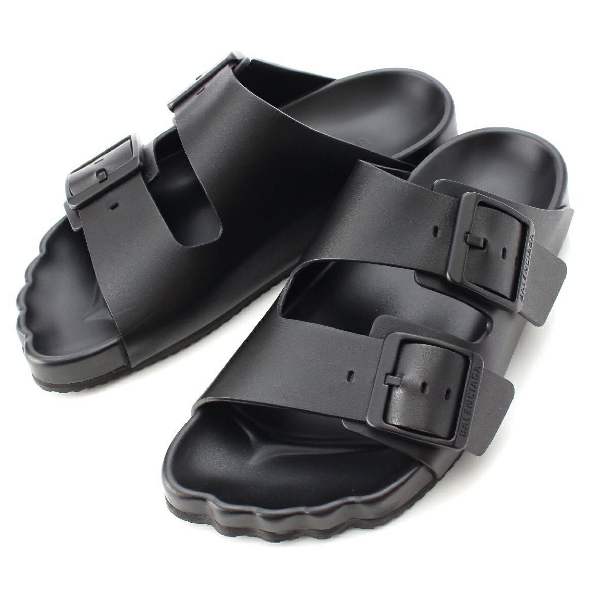 BALENCIAGA ブラック ネイビー サンダルフランス/ヨーロッパサイズ40 バレンシアガ Sunday レザー フラット サンダル シューズ 761342