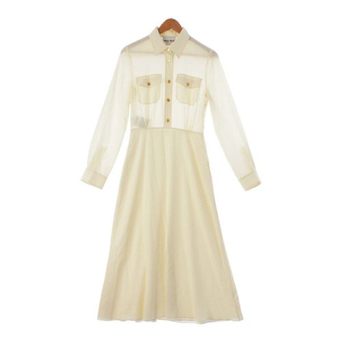 ミュウミュウ 23SS シルク ドット クレープ デ シン ロング ワンピース ドレス MF5274 アイボリー ブラック 40