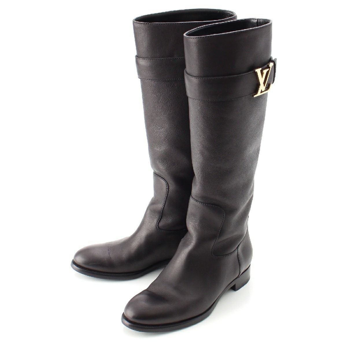 LOUIS VUITTON ルイ ヴィトン ロングブーツ レザー 35 1/2 ルイヴィトン レザー LVロゴ ロング ブーツ CL0133 ゴールド金具