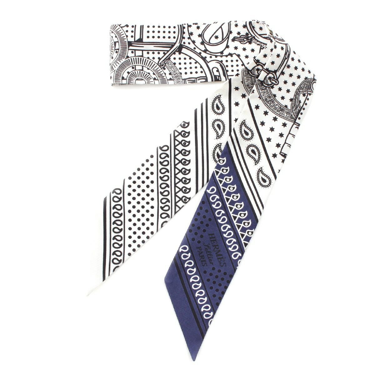 エルメス ツイリー EPERON D'OR BANDANA シルク スカーフ ホワイト
