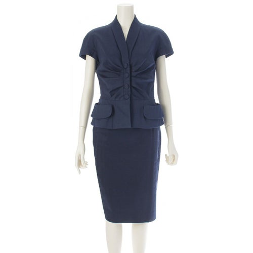 クリスチャンディオール 21年 コットン ペプラム 半袖 スカートセットアップ スカートスーツ 1C21230C1312 ネイビー 36