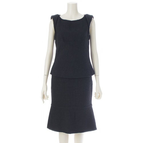 シャネル コットン ノースリーブトップス スカートセットアップ P42716 P42862 ブラック トップス36 スカート38