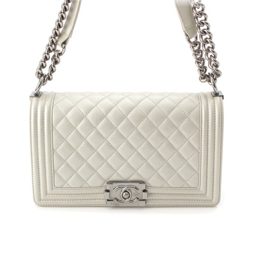 シャネル ボーイシャネル BOY CHANEL 25 キャビアスキン チェーン ショルダーバッグ シルバー
