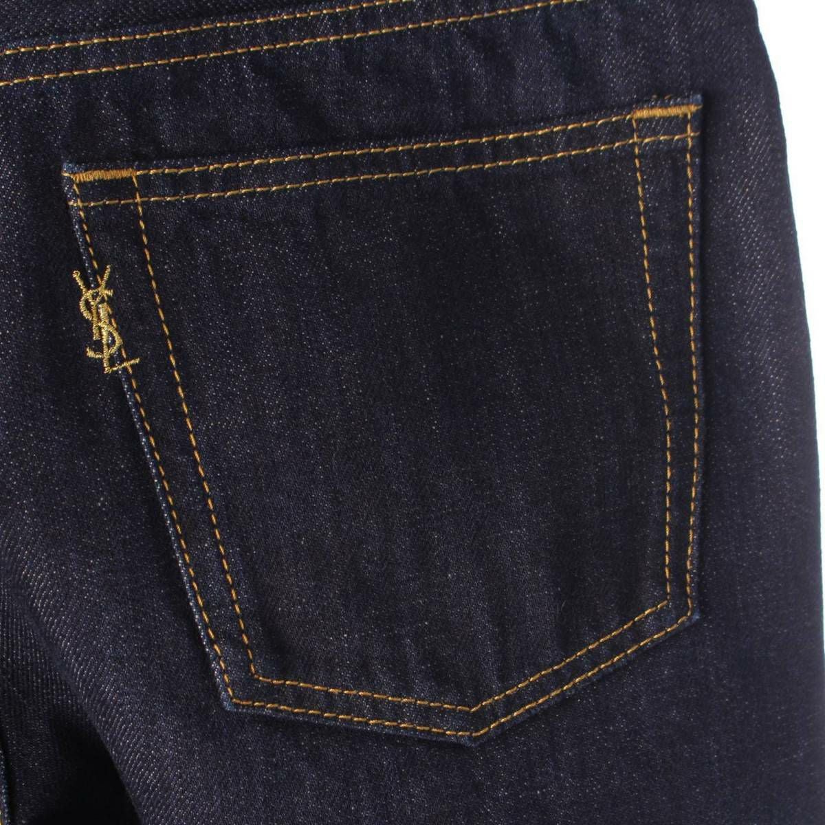 イヴ・サンローラン 21年 ロゴ刺繍 ステッチ テーパード デニムパンツ