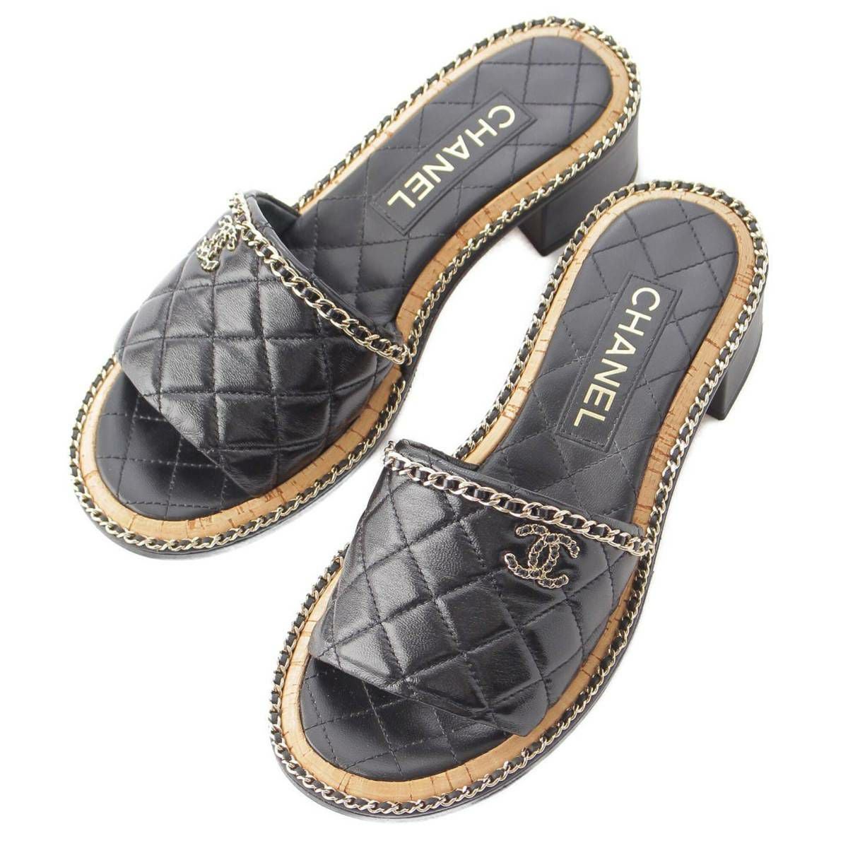 新品未使用　 CHANEL シャネル 24SS ラムスキン　サンダル シャネル 24SS ラムスキン マトラッセ ココマーク チェーン ヒール